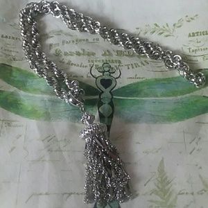 Monet Silver Toned Tassel Necklace